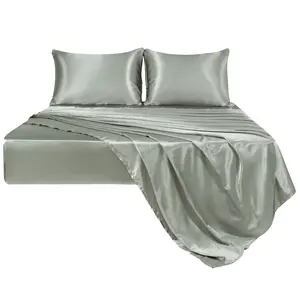 PiccoCasa Satin Sheet Set 4-Pieces Soft Luxury Silky Bedding Set Polyester with 2 Envelope Pillowcases, Elastic Deep Pocket Fitted Sheet