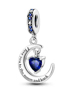 Summer Moon & Star & Letters Design Heart Shaped Rhinestone Inlaid Pendant, Elegant DIY Charm Pendant, Suitable for Bracelet & Necklace DIY Making, DIY Jewelry Making, Diy Pendants