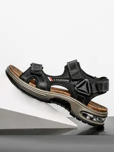 Men's Sporty Velcro Air Cushion Sandals, Casual Comfortable Open Toe Sandals for Summer, Breathable Design Outdoor Sandals for Beach, Walking Shoes