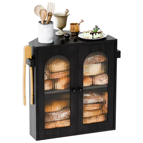 Large Airtight Wooden Double-Layer Kitchen Countertop Corner Bread Box - Acrylic Transparent Airtight Food Storage Container for Bread, Grain Storage Container, Utensils on Shelf