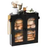 Large Airtight Wooden Double-Layer Kitchen Countertop Corner Bread Box - Acrylic Transparent Airtight Food Storage Container for Bread, Grain Storage Container, Utensils on Shelf