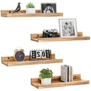 4 Set Floating Shelves for Wall Display, Modern Picture | Living Room Décor Minimalist,  Decorative Wood