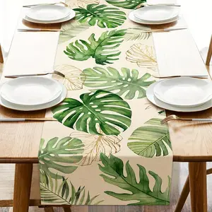 1 PC, Tropical Palm Leaf Table Runners With Dandelion And Plant Motifs – The Perfect Choice For Spring And Summer Décor, Ideal For Indoor And Outdoor Hawaiian Parties