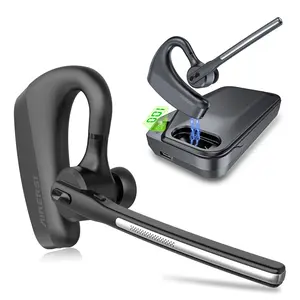K10 Bluetooth Headset, Wireless Earpiece with Bluetooth 5.3 and CVC 8.0 Dual Mic Noise Cancellation, One-Click Mute, 22H Talk Time. Comes with Portable Charging Case. Stable hands-free headset for truck drivers, Automobile driving and business office