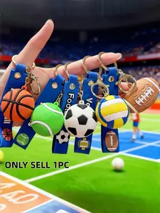 3D Sports Ball Keychain Set with Wrist Lanyard Basketball Tennis Soccer Volleyball Football Pendant Aesthetic Backpack Bag Charm Sport Gift for Sports Fans Men Teens Boys