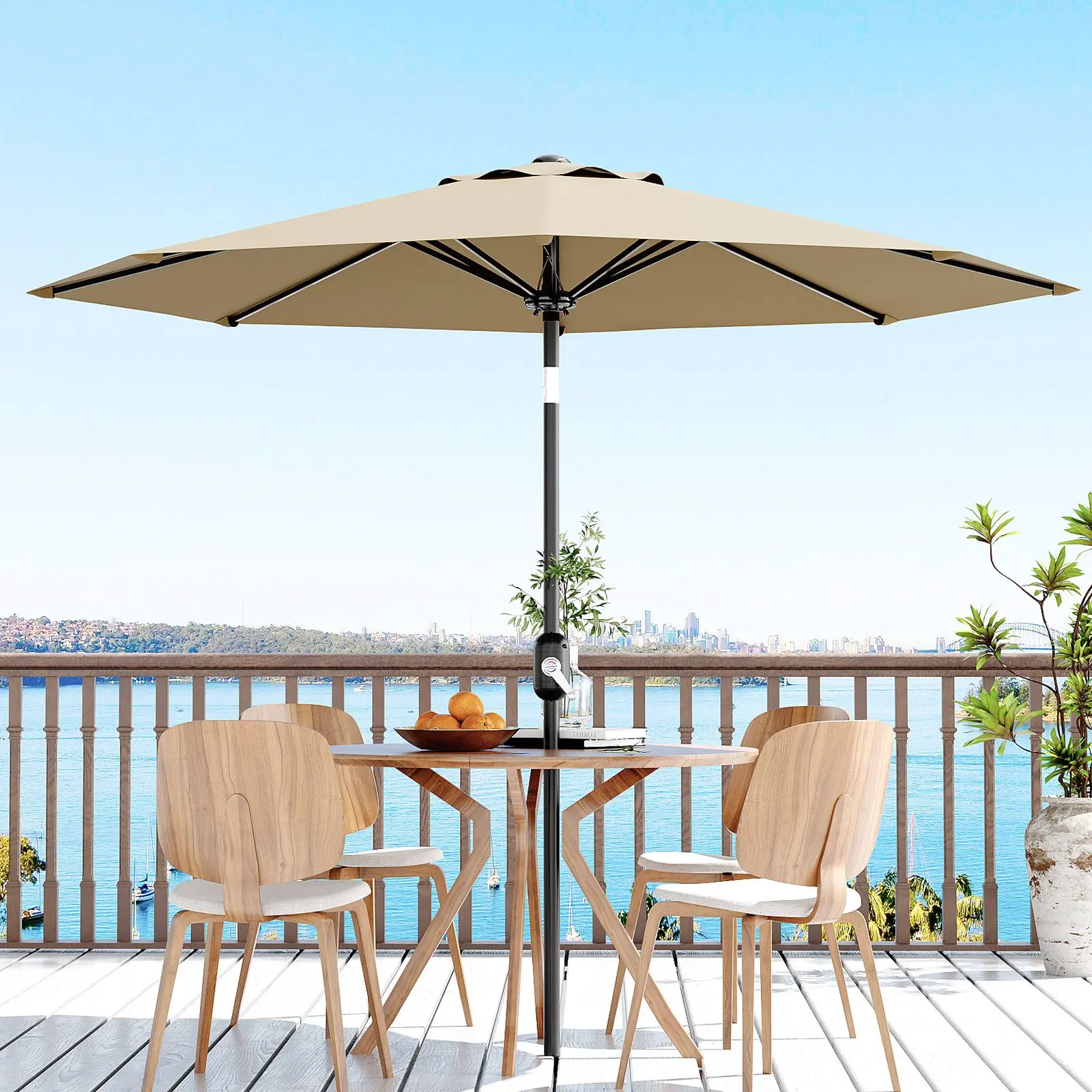 Garvee 10‘ Outdoor Patio Umbrella, Outdoor Table Umbrella, Yard Umbrella, Market Umbrella with 8 Sturdy Ribs, Push Button Tilt and Crank