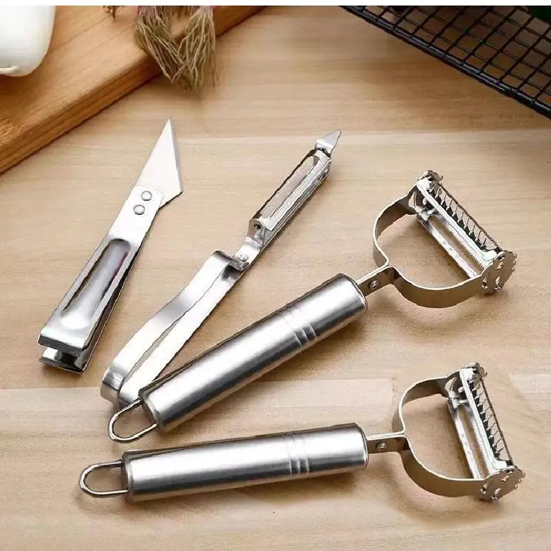 Stainless Steel 4pcs Premium Multi-Functional Vegetable Peeler & Grater - Effortless Fruit & Potato Grater for Dining, Food Truck & Restaurant Use