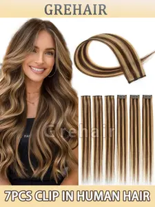 6pcs/pack Real Human Hair Clip In Extensions Padding Highlights Set, Mini Claw Design for Easy Highlights, Natural Invisible Wear, Comfortable and Reusable Styling