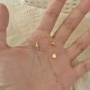 Trendy Chain Pull-Out Ring for Women Olive Moissanite Fresh Adjustable Soft Ring Style