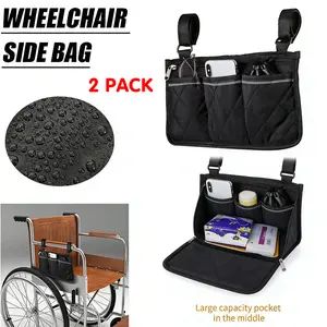 2 PCS Outdoor Wheelchair Side Pouch Storage Bag Armrest Pocket Organizer Holder Suitable for Wheelchair Home Chair Office Chair Baby Cart Walker