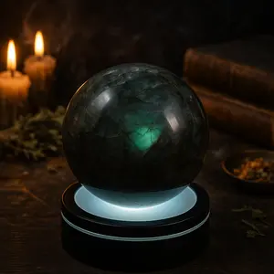 383 g Labradorite Sphere Green & White Flash Transformation Protection Intuition Hand-Polished for Meditation Altar Decor & Spiritual Practices