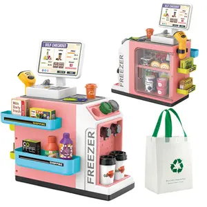 48-Piece Pretend Play Cash Register Toy Set for Kids with Water Outlet Function - Calculator, Shopping Bag, Scanners, Coffee Machine, Play Food - Gift for Boys and Girls Ages 3+