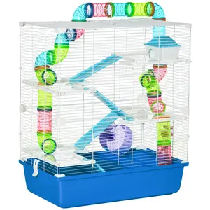 PawHut Extra Large 23" Hamster Cage with Tubes and Tunnels, Portable Carry Handles, Rat House and Habitats Big 5-Tier Design, Mouse Cage Includes Exercise Wheel, Water Bottle, Food Dish, Blue
