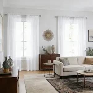 4 pieces of white transparent gauze curtains, flowing thin curtains, pole pocket hanging through the pole, can be used in living rooms, bedrooms, partitions, kitchens and home decoration