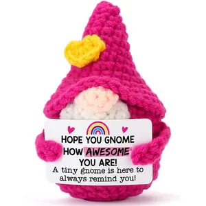 Handmade Positive Crochet Gnome with Encouragement Message Card – Emotional Support Gift for Friends or Coworkers, Soft Adorable Stuffed Figure