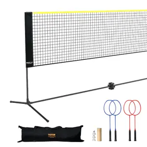 VEVOR Badminton Net, Height Adjustable Volleyball Net, 20ft Wide Foldable Pickleball Net, Portable Tennis Net Set with Poles, Stand, Bag, Rackets, Nylon Shuttlecocks, Kid Backyard Indoor Outdoor Use