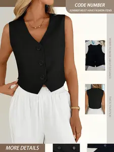 Summer New Tiktok Fashion Casual Women's Tops Vintage French Style Suit Vest Jacket, Slim-Fitting Short Waistcoat Outerwear