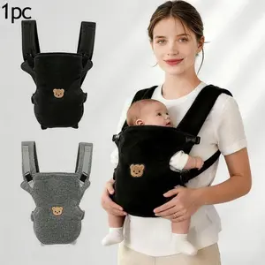 Adjustable Bear Embroidered Baby Carrier, Newborn, Multi-Functional Front Carry Design, Comfortable Sleep Support, All-Season Use