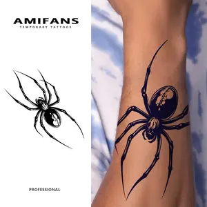 AMIFANS Temporary Tattoo Black Widow Spider, Semi Permanent Tattoo,Lasting 1-2 Weeks Tattoo, Long Lasting Tattoo, Juice Tattoo, Realistic Tattoo, Romantic Tattoo, Fake Tattoo, Waterproof, Authentic Tattoo Look, Niche Design Tattoo Fruit Tattoo Plant-Based