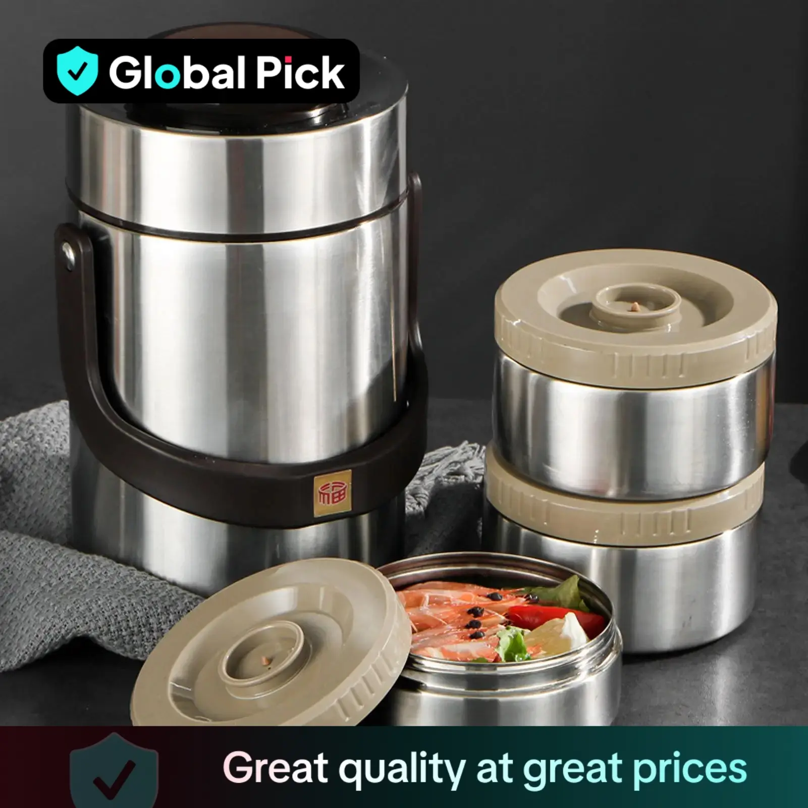 Stainless Steel Lunch Box Set, 1 Set Including 3 Counts Container & 1 Count Barrel, Portable Leak-proof Food Storage Container with Lid for Home Offic