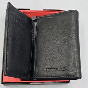 Men's Trifold Wallet, Black Genuine Leather RFID Blocking