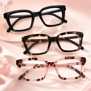 3 Pack Tortoiseshell Reading Glasses, Blue Light Blocking Readers, Oversized Square Anti-Glare Glasses for Women and Men, Lightweight Spring Hinge Eyewear