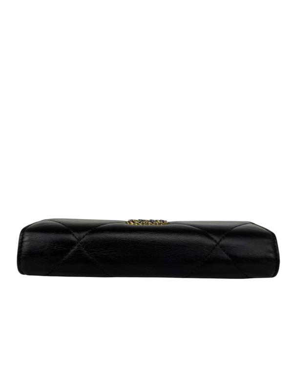 Pre-owned CHANEL Leather Classic Flap Wallet 19 Large Black Lambskin Classic Flap Wallet