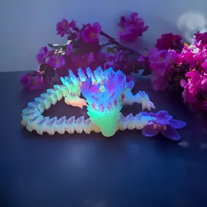 12" Mystical Luminous Dragon Figurine - 3D Printed Cherry Blossom Dragon, Articulated 3D Dragon Toys, Bedroom Desk Ornament, Unique Gift Idea For Valentine's Day, Birthday, Fantasy Lovers