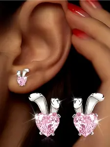 Rabbit Ears Design Stud Earrings, Cubic Zirconia, Elegant Fashion Jewelry for Women, Ideal Gift for Friends and Family, Perfect for Parties and Events