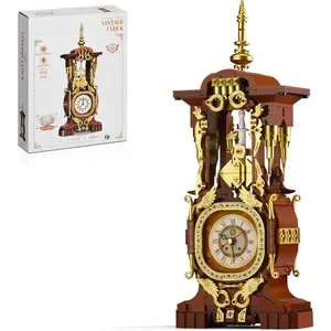 Retro Mechanical Clock Building Kit for Adults & Kids 8+, 879PCS Vintage Pendulum Building Blocks with Rotating Gears, Home Decor Gift, Building Kits