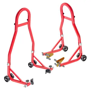 Heavy-Duty 900 lbs Motorcycle Stand Combo – Global Adjustable Front & Rear Wheel Paddock Lift with U & L Spool Adapters, Fits Most Motorcycles for Maintenance & Cleaning, Red/Yellow