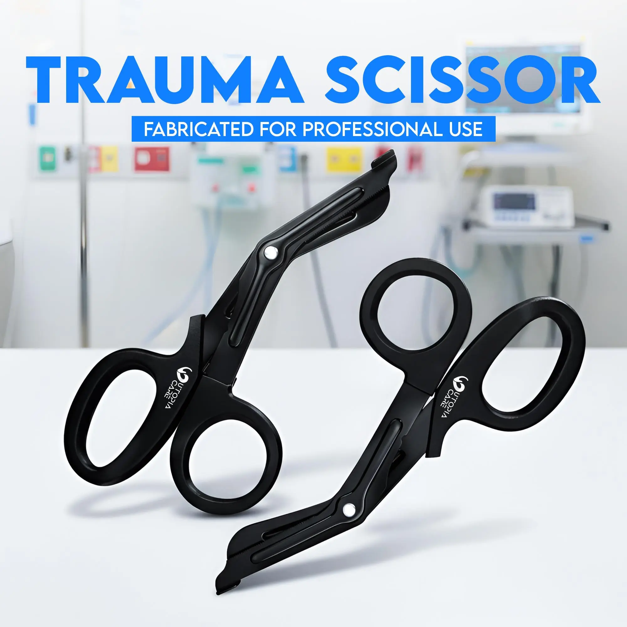 Utopia Care Stainless Steel Medical Cutting Tool Pack of 2, Handheld Black EMT Trauma Shears for First Responders, Durable Bandage Scissors with Leather & Gauze Compatibility