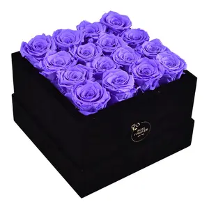 16 Lavender Roses - Black Square Velvet Box