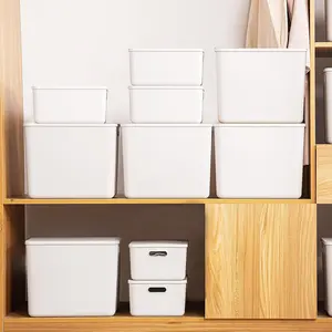 10 pack large plastic White storage bins with ,  Box Chest with Handle,Organizer Containers Baskets for ,,Shelves,Playroom, Bedroom,Office,Closet, (White, 5XL+5S)