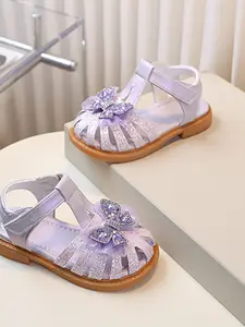 Girls' Rhinestone Butterfly Princess Glitter Decorated Sparkly Sandals, Multi-Color Closed-Toe Soft Sole, Sweet Style Infant Toddler Walking Shoes, Daily Wear