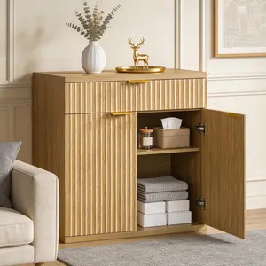 Fluted Buffet Cabinet with Storage, 31.5" Sideboard Cabinet, Coffee Bar Cabinet with 2 Doors and Adjustable Shelf for Living Room, Kitchen, Entryway, Natural