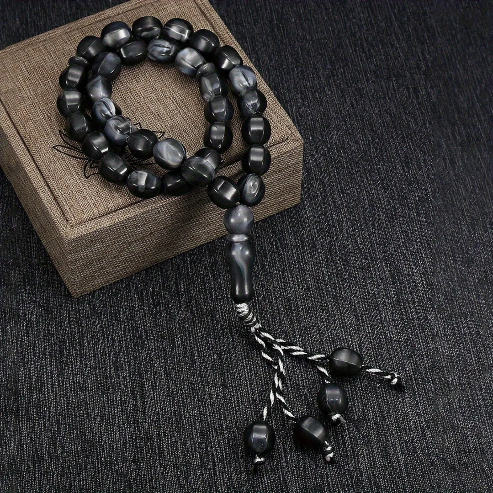 Women's Handmade Religious Prayer Bracelet - 33 Black Angular Acrylic Beads, Hand-Knotted, Stackable Ramadan Modesty Costume Jewelry Accessory
