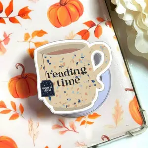 Reading Time Coffee Phone Grip | Cozy Bookish Mug Phone Holder Stand | Cute Reader Aesthetic Grip, Kindle Lover Gift, MagSafe Accessory