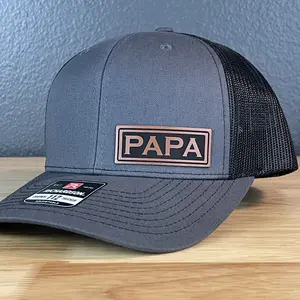 PAPA Side Leather Patch Hat Father's Day Gift Charcoal/Black