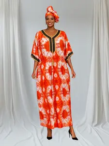 CRZ Abaya Adire Print With Embroidery and Waistline Elastic 25277