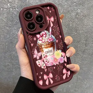Sweet Coffee Lover Butterfly ProtectivePhone Case for iPhone17Pro Max/11/12/13/14/15/16/17  with the Samsung Galaxy S26 Ultra/S25/S24/S23/S22 series; features a precision-cut design for a snug fit, providing comprehensive protection.Pink bow tie, coffee