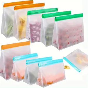 Reusable Food Storage Bag, 3 Counts/9 Counts Multi-size Leak Proof Food Storage Bag, Travel/Home Storage Bag, Home Essentials