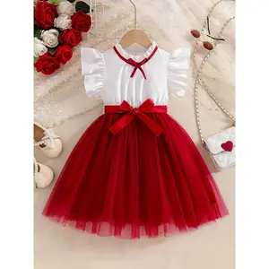 Girls' Elegant party dress with Ruffle Sleeve - Two-Tone flared skirt, Machine Washable Formal & Everyday Outfit for Birthday, Wedding, School - & Kids Dresses