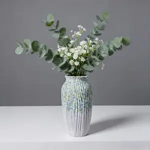 Rustic Farmhouse Vase Ceramic, 9.8 inch Large Flower Vase Decor, Decorative Boho Vase for Kitchen, Table Centerpiece, Living Room