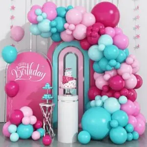 Hot pink and teal blue balloon arch garland kit rose red teal blue pastel pink turquoise latex balloon for birthday baby shower wedding anniversary party decorations supplies
