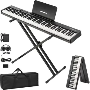 【Christmas Gift】88-Key Portable Electric Keyboard-Full Size Semi-Weighted-Folding Design With Stand-Pedal-Headphones-Carry Bag-MIDI Bluetooth