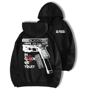 Trust Glock Ver2 Hoodie - Double-Sided Gun Pattern Pullover, Tactical Pistol Print Sweatshirt, Retro Firearms Logo T-Shirt, Unisex 50% Cotton, 50% Polyester Streetwear Top, Men and Women Hoodie, Anti-Hard Riot Streetwear,