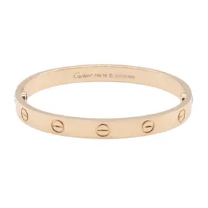 Pre-owned Cartier 18K Rose Gold (Au750) Small Leather Goods Love Au750 Bracelet Size 16
