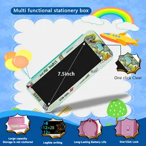 Multifunctional Customizable Cute Cartoon Magic Pencil Case Large Capacity Double Layer Pen Storage Box with LCD Drawing Board Anti-Glare Pressure Sensitive Writing One Click Clear Function Secure Slide Lock