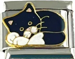 Italian Charm Link 9mm Black & White Cat Charm